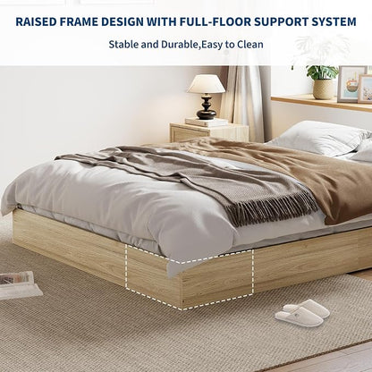 King Size Solid Wood Platform Bed, Modern Minimalist Floor-Standing Design with Robust Wooden Slats | Noise-Free, Space-Saving, No Box Spring Required | Easy Assembly for Luxurious Mast