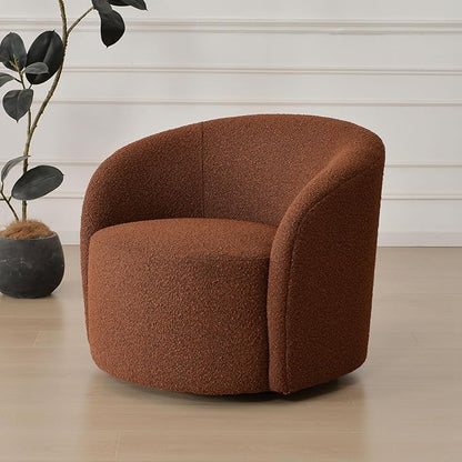 KINWELL 34" W Mid Century Modern Swivel Barrel Chair, Round Upholstered Boucle Swivel Accent Chairs, No Assembly Sofa Chair for Living Room Bedroom Reading Apartment Lounge Nursery