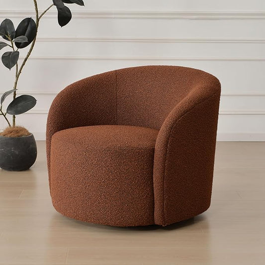 KINWELL 34" W Mid Century Modern Swivel Barrel Chair, Round Upholstered Boucle Swivel Accent Chairs, No Assembly Sofa Chair for Living Room Bedroom Reading Apartment Lounge Nursery