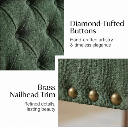 Upholstered Dining Chairs with Arms Set of 4, Olive Green, 4 Pack | Tufted Chenille Kitchen Chairs with Arms, Modern Farmhouse Armchair with Nailhead Trim for Dining Room, Home Office