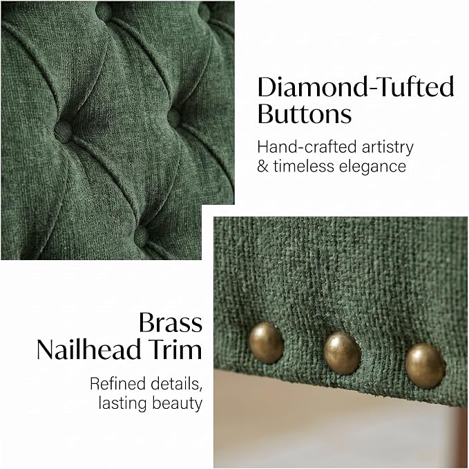 Upholstered Dining Chairs with Arms Set of 6, Olive Green, 6 Pack | Tufted Chenille Kitchen Chairs with Arms, Modern Farmhouse Armchair with Nailhead Trim for Dining Room, Home Office