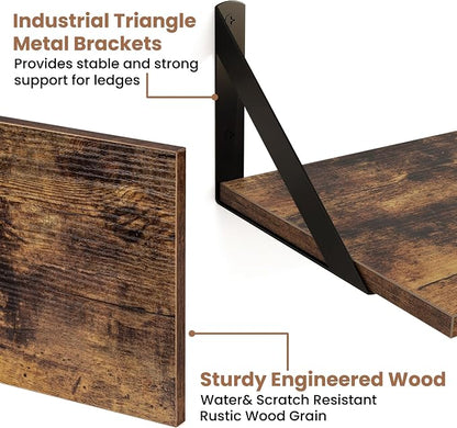 Axeman 32 Inch Floating Shelves | 8 Inch Deep Brown Wood Wall Shelves Set of 2 | 31.5" W x 8" D Rustic Brown Floating Shelves for Bathroom Kitchen Living Room