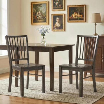 HOMCOM Farmhouse Dining Chairs Set of 2, Ergonomic Solid Wood Armless Kitchen Chairs with Rubberwood Legs for Dining Room, Kitchen, Charcoal Gray