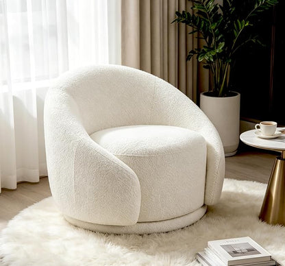 VANOMi Swivel Accent Chairs for Living Room, 34" Swivel Barrel Chair Oversized Armchairs Modern Boucle Reading Chairs for Bedroom, Corner, Apartment, Cream White