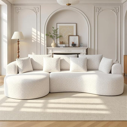 Luxanimarion 124" Curved Modular Sectional Sofa Oversized, L-Shape Boneless Couches for Living Room with Deep Seat and 7 Pillows, High-Density Memory Foam, Beige Chenille Fabric, No Assembly Required