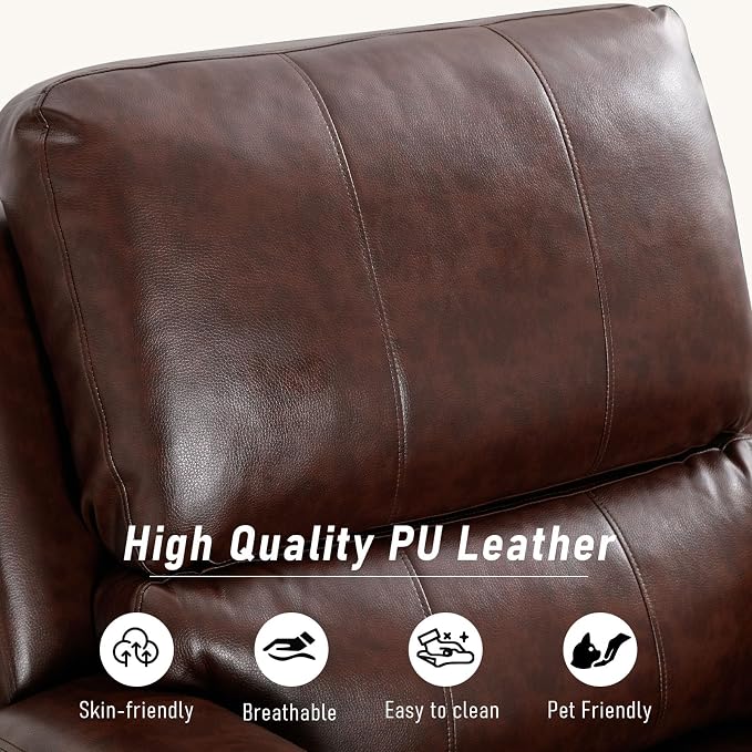 HAOMARKETS Electric Recliner Chair, Soft PU Leather Power Recliners with Padded Backrest, Single Overstuffed Heavy Duty Reclining Sofa for Living Room Bedroom, Brown