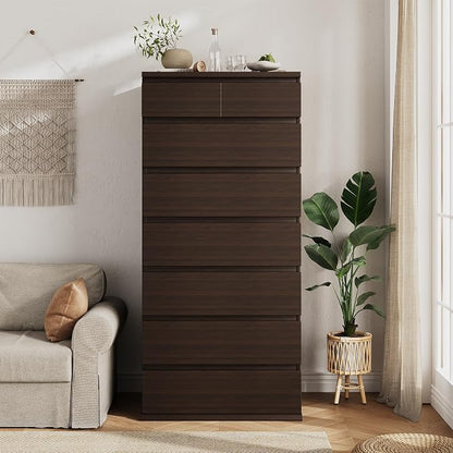 Jocoevol Brown Tall 8 Drawer Dresser for Bedroom,Dressers & Chests of Drawers with Jewelry Storage,Wood Storage Dresser with Deep Drawers for Living Room Hallway Entryway(55.3" L*23.6" W*15.7")