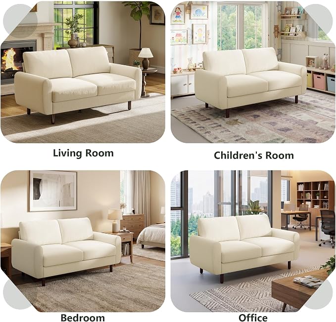 WorthFurni 68" Loveseat Sofa, Comfy Chenille Fabric Couches for Living Room with Spring Cushion and Solid Wood Frame, Modern Deep Seat Couch for Bedroom, Apartment, Office, Easy Assembly, Beige