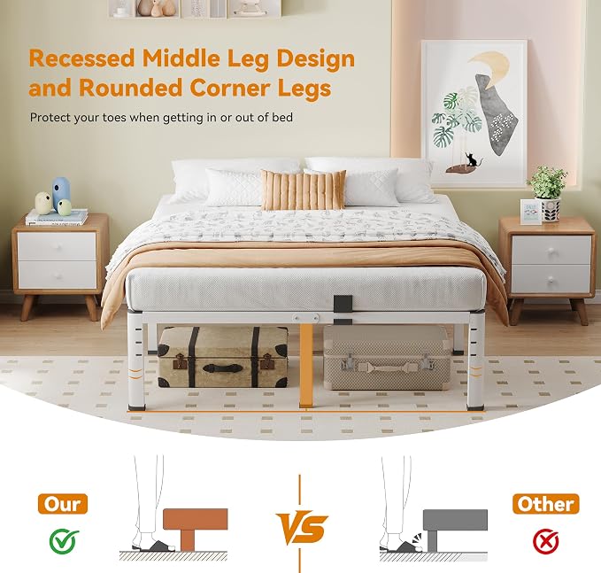 NKZ Full Platform Bed Frame, 18 Inch Metal Bed Frame with Storage Space, No Box Spring Needed, Easy Assembly, Noise Free, 3,500 lbs Heavy Duty Steel Slats Support