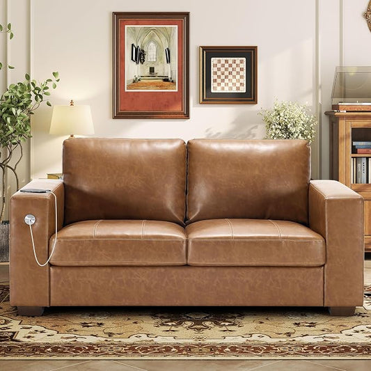 Hanherry Faux Leather 70" Sofa for Living Room, Modern Comfy Sofa with Medium Firm Seat Cushion, Removable Cover,Wide Armrest,USB/Type-C Port,Couches for Small Space,Apartment