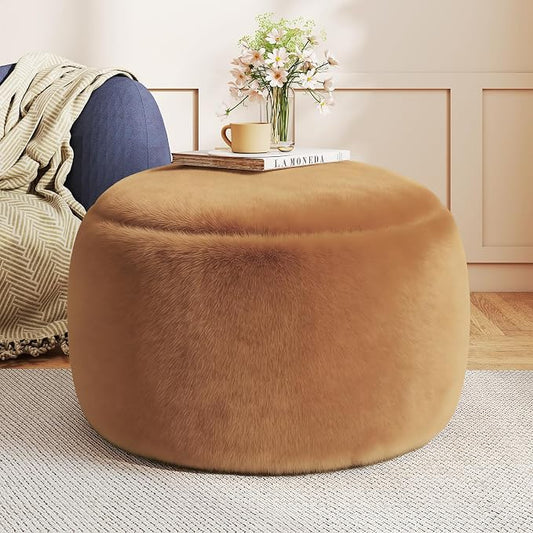 Gericco Round Pouf Ottoman Foot Rest, 29 X 18Inch Floor Poufs Footstool, A Round Modern Foam Filled Foot Stool for Living Room, Home, Nursery, Dorm (Orange, 29Inch)