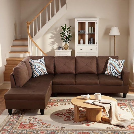 L-Shaped Sectional Sofa, Modern 4-Seat Couch with Left Facing Chaise, Sectional Couch for Living Room, Apartment, Office, Brown