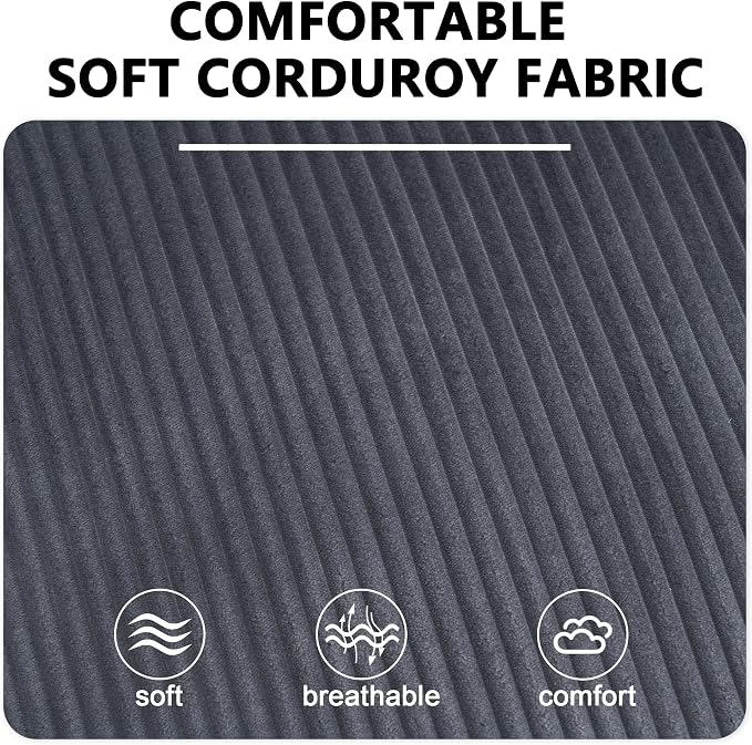 84.6” Corduroy Loveseat with Ottoman, Oversized Double Chaise Lounge Chair Indoor Deep Seat Two Seater Couch Cloud Couch Modular Sectional Sofa for Living Room(Corduroy Grey)