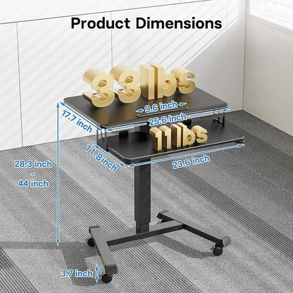 BONTEC Mobile Standing Desk with Keyboard Tray, Mobile Podium, Rolling Laptop Sit Stand Desk on Wheels, Adjustable Height Desk Up to 33lbs, Portable Computer Workstation Cart for Living Room, Office