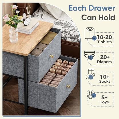 DUMOS Nightstand Set of 2, Bedside Table for Bedroom, Small Dresser | Side/End Table with 2 Fabric Drawers, Storage Cabinet Furniture, 20 Inch Night Stand for Closet, Entryway, Blue 2Pack