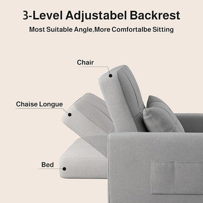 Ahomly Sleeper Sofa Chair Bed, Convertible Sofa Chair 3-in-1, Adjustable Sleeper Chair Pullout Sofa Bed with Modern Linen Fabric for Living Room Apartment Small Space, Grey