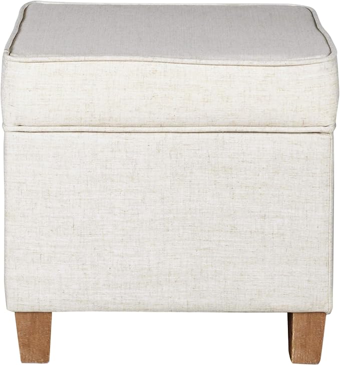 Homepop Home Decor | K7342-F2067 | Classic Square Storage Ottoman with Lift Off Lid | Ottoman with Storage for Living Room & Bedroom, Cream Woven