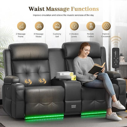 Reclining Loveseat, Massage Loveseat Recliner Sofa Heavy Weight Capacity, RV Love Seat Chair Clearance with Console, USB, Type C Port, Storage, Cup Holders, Wall Hugger Couch for Living Room