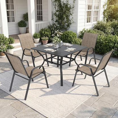 Outdoor Dining Set for 6, 7pcs Patio Table and Chairs Set with Adjustable Umbrella Hole,Heavy Duty 63”x37.8” Metal Dining Table and Stackable Patio Chair for Yard, Garden, Porch