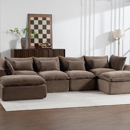 Boneless Couch Sectional Sofas Cloud Couches for Living Room | 130'' Modern Modular Cloud Sofa with Pillows and Ottoman for Bedroom