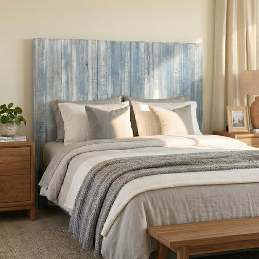 Barn Walls Full Wood Headboard - Blue Powderwash Farmhouse Design - Wall Mounted Floating Headboard for Full Bed - Handcrafted Solid Wood - Easy No-Drill Installation