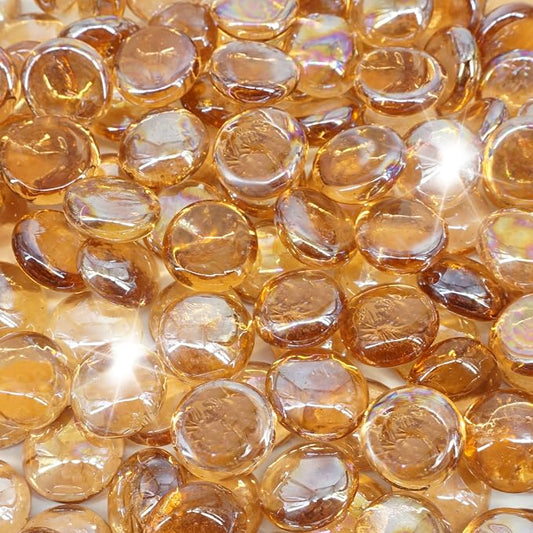 19 Pound Fire Glass Beads for Fire Pit 1/2 inch Tempered Glass Rocks Light Amber