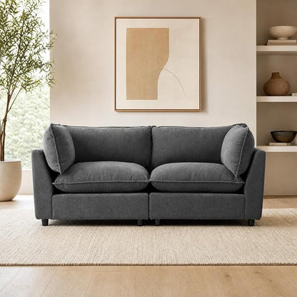 Iroomy Modular Sectional Sofa, Oversized Chenille Cloud Couch, Deep Comfy Seat, 2-Seater Sofas Couches for Living Room, Dark Grey, High Feet