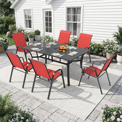 Outdoor Dining Set for 4,5pcs Patio Table and Chairs Set with Adjustable Umbrella Hole,37.8”x37.8” Square Metal Outdoor Table and Stackable Patio Chair for Yard, Garden, Porch