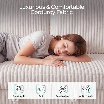 Vipbear 101" Sectional Sleeper Sofa with Pull Out Bed,5-Level Adjustable Backrest,3 Seat Modular Couch with Storage,Tool Free Assembly,USB & Cup Holders, Corduroy Sofa for Living Room,Beige