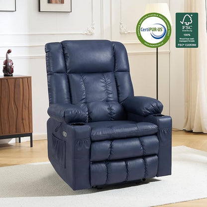MCombo Large Dual Motor Power Lift Recliner Chair for Elderly, Zero Gravity Lift Chair with Heat and Massage, Infinite Position Lay Flat Recliner, USB Ports, Faux Leather 7896 (Blue, Large)
