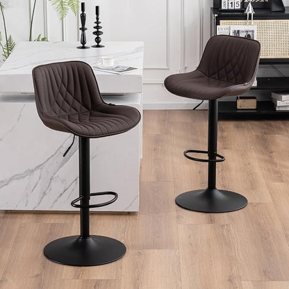 YOUTASTE Bar Stools Set of 2, Adjustable Swivel Counter Height Barstools with Back, Brown Faux Leather Upholstered Bar Chairs with Metal Base, Stools for Kitchen Island or Home Bar