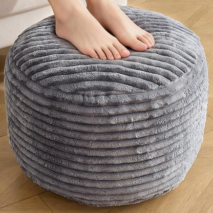 Round Ottoman,Corduroy Pouf Ottoman Foot Rest,Dark Grey,20x15 IN | Storage Footstool for Living Room,20x15 Soft Floor Poufs,Memory Foam Filling,Footrest only