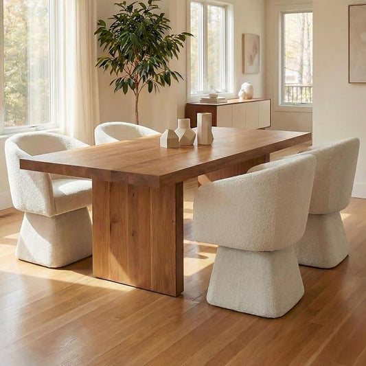 VKNOW Upholstered Swivel Dining Chairs Set of 4, Modern Dining Room Chairs with Barrel Back, Accent Arm Chair for Dining Room, Living Room, Bedroom, Vanity, Beige