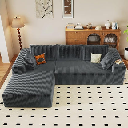 96" Modular Sectional Sofa, Modern Corduroy Cloud Couch with Deep Seat, Boneless Couch Upholstered 3-Seater L-Shaped Sofa for Living Room, No Assembly Required (Dark Grey, Left-Facing Chaise)