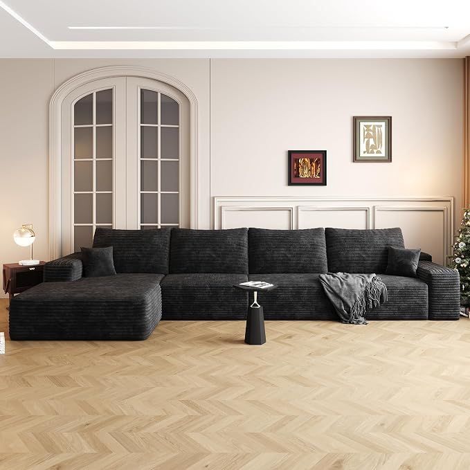 AUGOP 136" Sectional Couches for Living Room Modern Modular Sofa with L-Shape Couchs Upholstered Boneless Couch Deep Seat Sectional Couch with Chaise (Black, Left Facing Chaise+3Seaters)