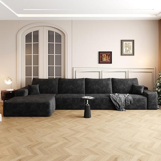 AUGOP 136" Sectional Couches for Living Room Modern Modular Sofa with L-Shape Couchs Upholstered Boneless Couch Deep Seat Sectional Couch with Chaise (Black, Left Facing Chaise+3Seaters)