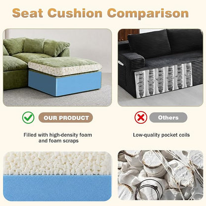 110" Boneless Cloud Couch Sectional for Living Room, Oversized Modular L Shaped Sofa with Ottoman, Deep Seat Chenille Sectional Couch for Cloud-Like Comfort (OliveGreen)