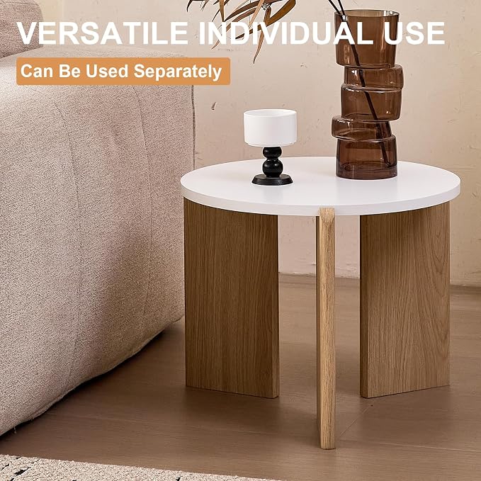 Round Nesting Coffee Tables Set of 2 for Living Room [Interchangeable Height] φ27.6 + φ19.7 Mid Century Modern Circle Side Tables for Bedroom Office Studio Apartment