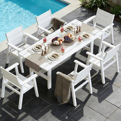 Outdoor Dining Set,5-Piece Patio Table and Chairs Set for 4, HDPE Outdoor Dining Table and Chairs with Umbrella Hole, All-Weather Patio Dining Furniture Set,White