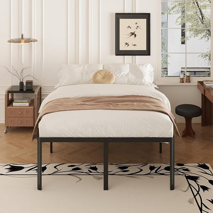 Yicensen 20 Inch Full Bed Frame Heavy Duty Full Size Platform Bed Frame with Rounded Corner Legs No Box Spring Needed, Easy Assembly, Noise Free, Black.