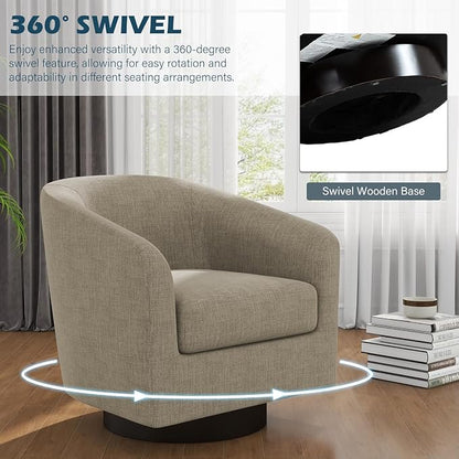 Swivel Barrel Accent Chairs Set of 4, Fabric Upholstered Armchair Modern Round Club Arm Chair for Living Room, Comfy Single Sofa Seating Bedroom Side Reading Seat for Home Office - Light Brown