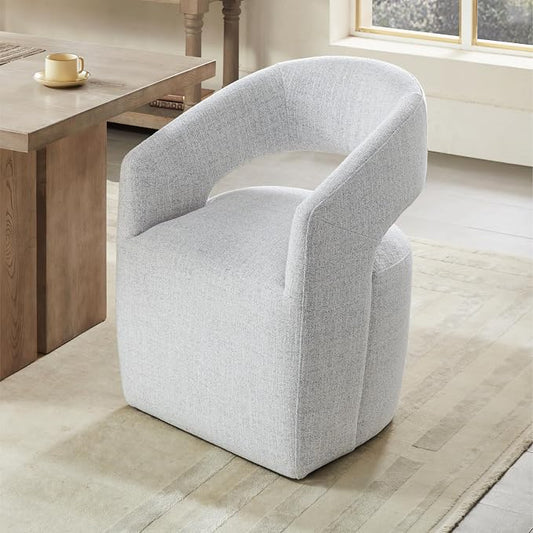 KISLOT Upholstered Dining Chairs with Casters, No Assembly Modern Barrel Armchair with Rollers for Dining Room, Bedroom, Living Room, Reading Room, Home Office, Set of 1, Light Grey