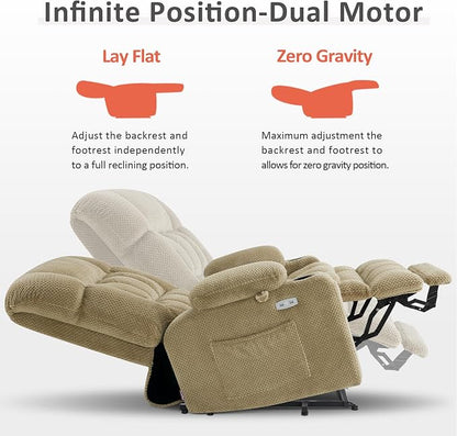 MCombo Extra Wide Dual Motor Power Lift Recliner Chair for Elderly, Zero Gravity Lift Chair with Heat and Massage, Infinite Position Recliners for Big Man, USB Ports, Fabric R7897 (Medium-Wide, Beige)