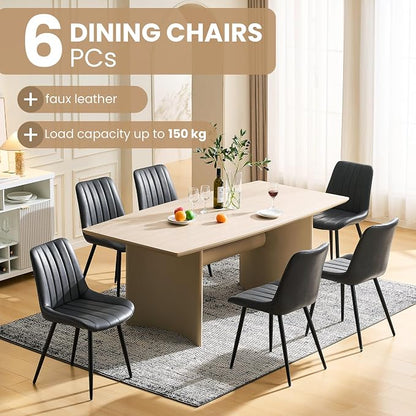 CLIPOP Dining Chairs Set of 6, Faux Leather Dining Chairs with Upholstered Seat, High Back Comfy Cushion, Metal Leg, Accent Kitchen Side Chair for Living, Restaurant & Meeting Room, Black