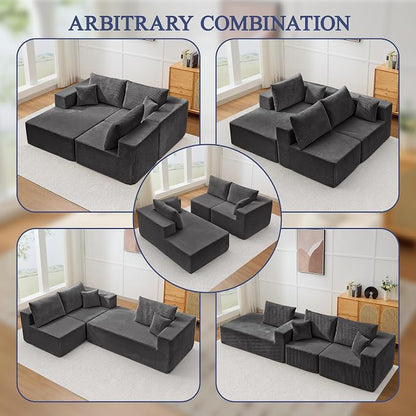 Modular Sectional Sofa for Living Room, 108" Cloud Couch Sectional with L-Shape Chaise, Modern Upholstered Corduroy Boneless Couch with Memory Foam Deep Seat, No Assembly Required (Grey)