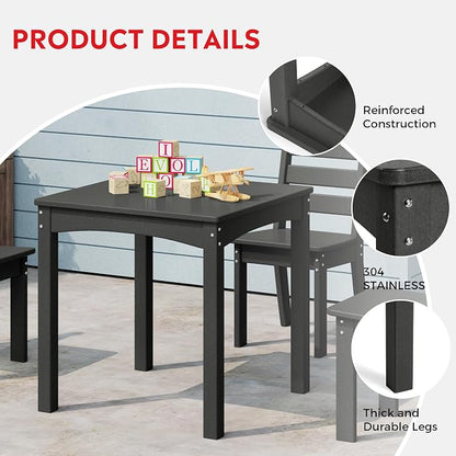 Costaelm Kids Table and 4 Chair Set, Activity Table Chair Set, Toddler Game, Playroom Furniture, Picnic Table Chairs, 5 Piece Dining Table Set, Gray