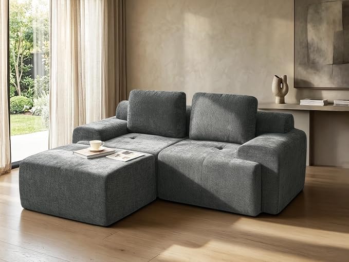 85" L Shaped Oversized Cloud Couch, Comfort Boneless Sectional Couches for Living Room, Modular Sofa High Back & Extra Deep Seat, No Assembly, Soft Chenille (Dark Grey, 85 inch- L Shaped（2+1）)