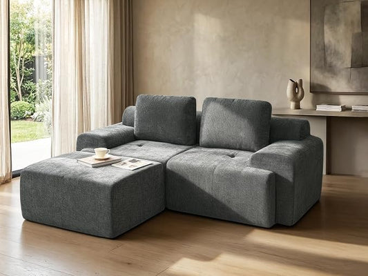 85" L Shaped Oversized Cloud Couch, Comfort Boneless Sectional Couches for Living Room, Modular Sofa High Back & Extra Deep Seat, No Assembly, Soft Chenille (Dark Grey, 85 inch- L Shaped（2+1）)