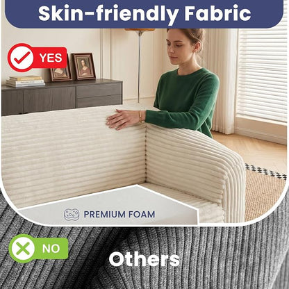 JUIKURY Convertible Sofa Bed, 3-in-1 Foldable Loveseat Couch with Armrest, Corduroy Floor Sofa & Sleeper Bed, No Assembly High-Density Foam Futon Mattress for Living Room, Small Apartment, Dorm