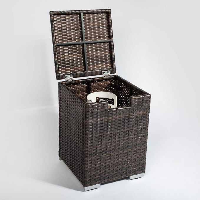 GDFStudio Propane Tank Cover Outdoor Rattan Tank Holder Square Tank Storage Hideaway Side Table for 20 lb Propane Tanks Fire Pits Gas Tank Holder Storage Gas Bottle Cover, 16" x 22", Brown